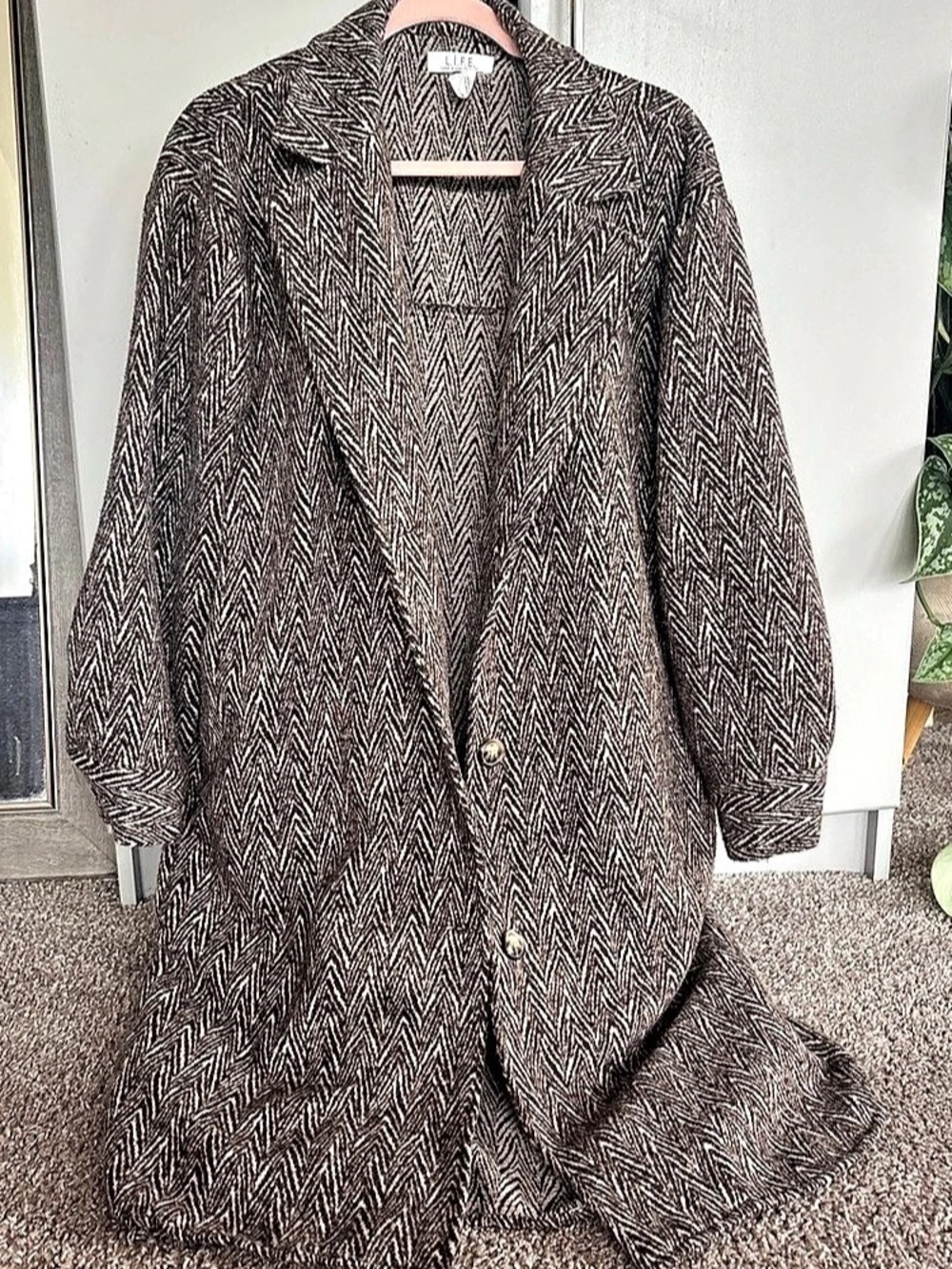 L.I.F.E Women's Geometric Coat Brown XL Like New